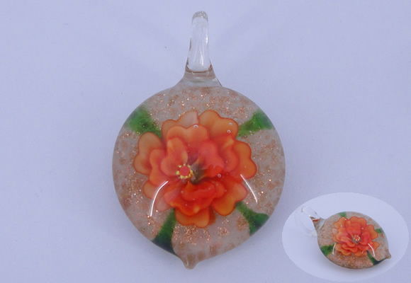 LP34 14*32*48mm heart inner flower lampwork glass pendants