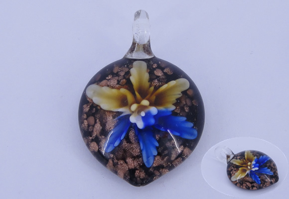 LP37 13*30*43mm heart inner flower lampwork glass pendants