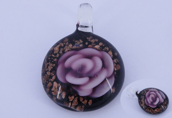 LP42 13*31*43mm flat round inner flower lampwork glass pendants