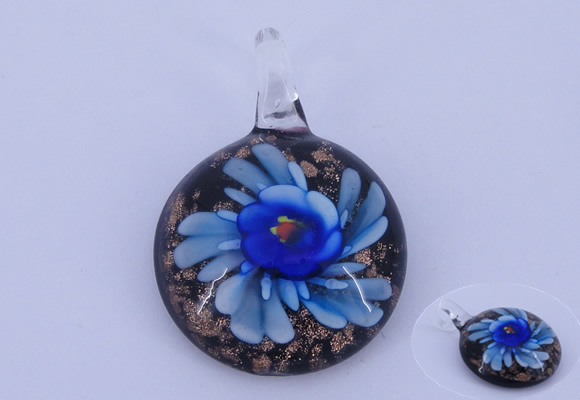 LP43 16*33*45mm flat round inner flower lampwork glass pendants