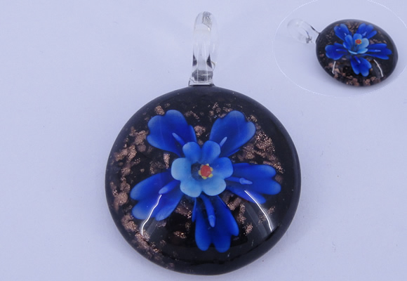 LP47 13*35*46mm flat round inner flower lampwork glass pendants