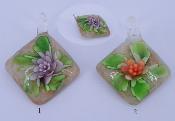 LP56 12*38*48mm diamond inner flower lampwork glass pendants
