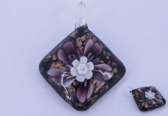 LP58 12*38*48mm diamond inner flower lampwork glass pendants