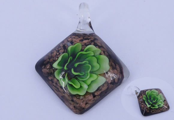 LP61 12*40*48mm diamond inner flower lampwork glass pendants