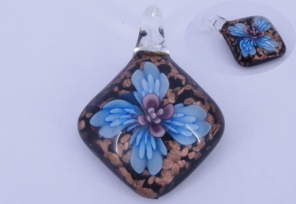 LP64 14*32*53mm diamond inner flower lampwork glass pendants