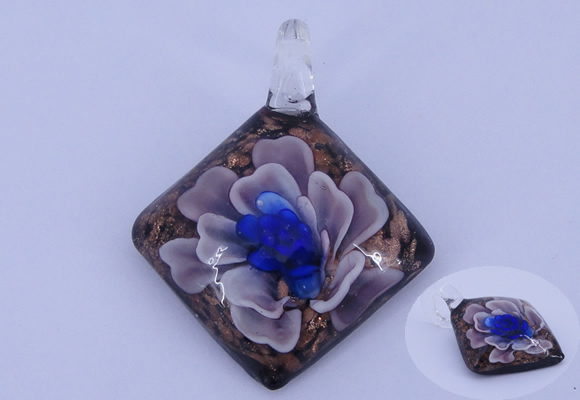 LP65 12*38*48mm diamond inner flower lampwork glass pendants