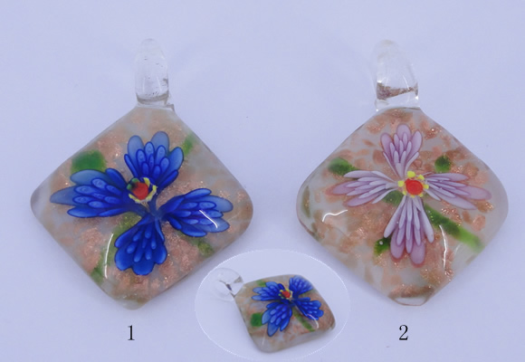 LP68 12*38*48mm diamond inner flower lampwork glass pendants