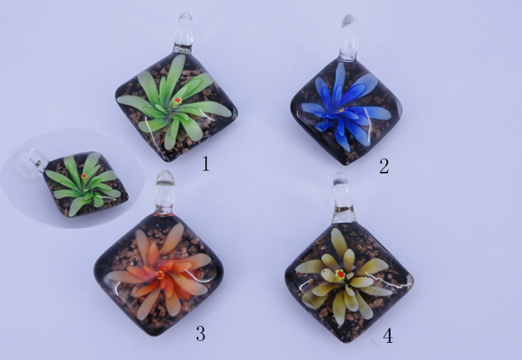 LP69 15*35*40mm diamond inner flower lampwork glass pendants