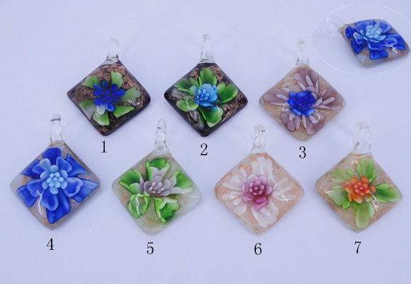 LP70 12*38*48mm diamond inner flower lampwork glass pendants