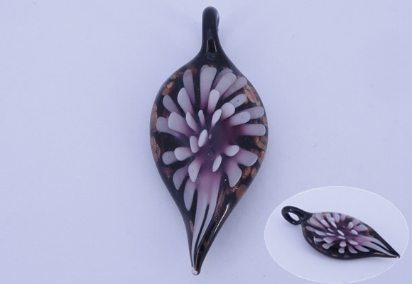 LP88 11*26*60mm leaf inner flower lampwork glass pendants