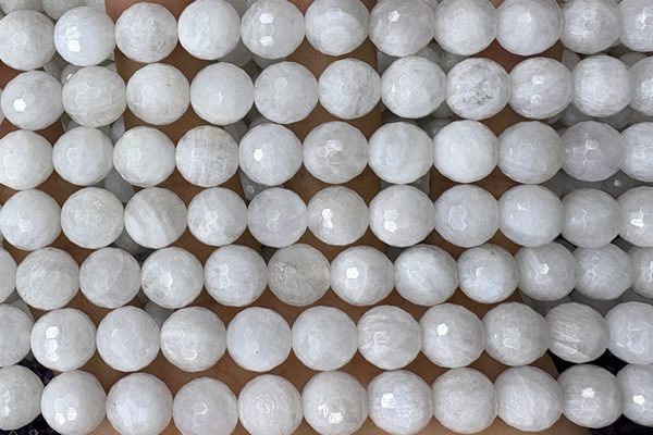 MOON27 15 inches 10mm faceted round natural white moonstone beads