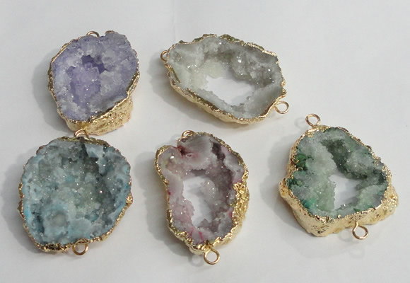 NGC141 30*40mm - 35*45mm freeform plated druzy agate connectors
