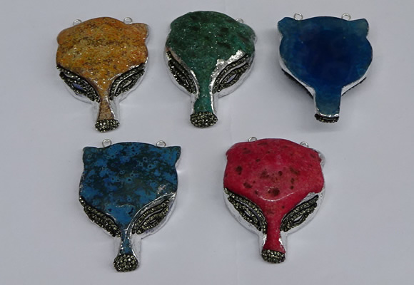 NGC1707 40*55mm - 45*60mm Fox-head agate gemstone connectors