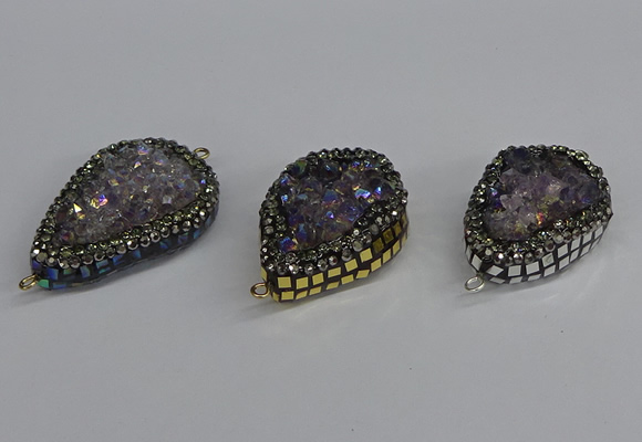 NGC1853 22*30mm - 25*35mm flat teardrop plated druzy amethyst connectors