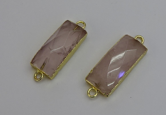 NGC5077 12*30mm - 15*35mm faceted rectangle rose quartz connectors