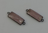 NGC5189 12*30mm - 15*30mm faceted rectangle rose quartz connectors