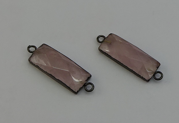 NGC5189 12*30mm - 15*30mm faceted rectangle rose quartz connectors
