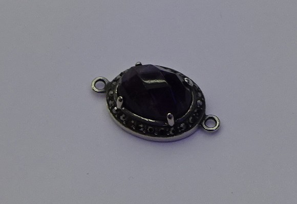 NGC5528 16*20mm oval amethyst gemstone connectors wholesale