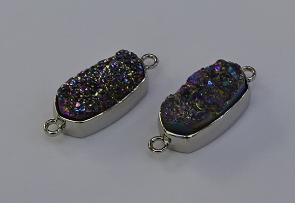 NGC5552 10*22mm - 12*25mm freeform plated druzy quartz connectors