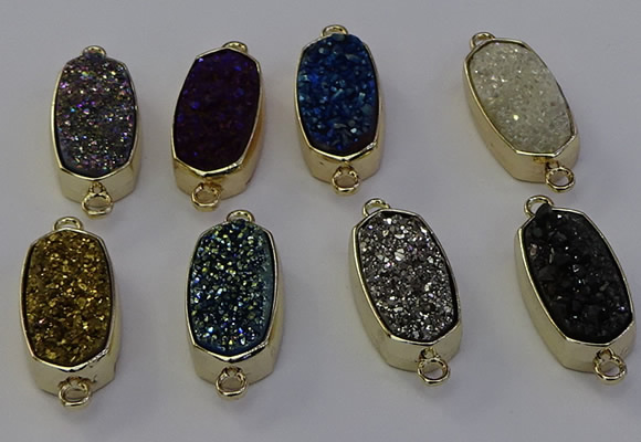 NGC5568 10*22mm - 12*25mm freeform plated druzy quartz connectors