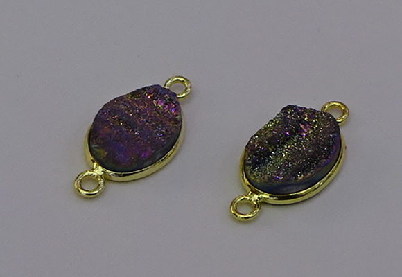 NGC5586 12*16mm oval plated druzy agate connectors wholesale