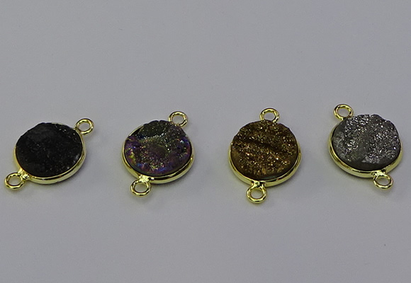 NGC5602 15mm - 16mm coin plated druzy agate connectors wholesale