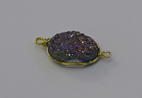 NGC5619 15*20mm oval plated druzy quartz connectors wholesale