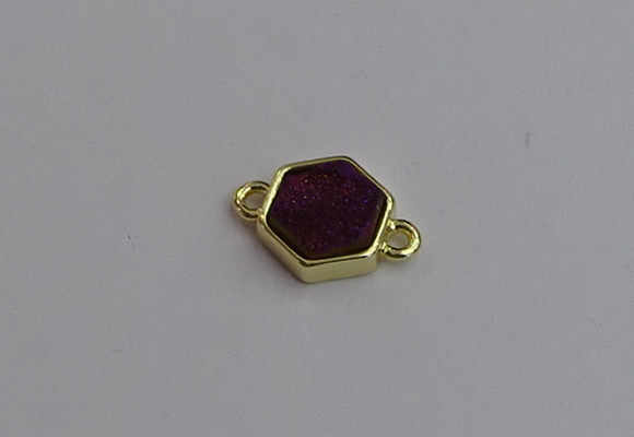 NGC5852 12*12mm hexagon plated druzy agate connectors wholesale