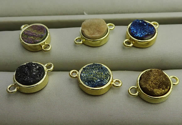 NGC6000 12mm coin plated druzy agate connectors wholesale