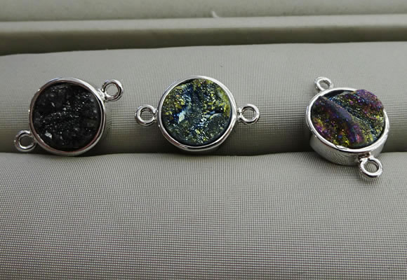 NGC6005 12mm coin plated druzy agate connectors wholesale