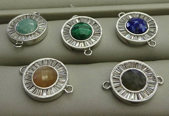 NGC6044 16mm coin mixed gemstone connectors wholesale