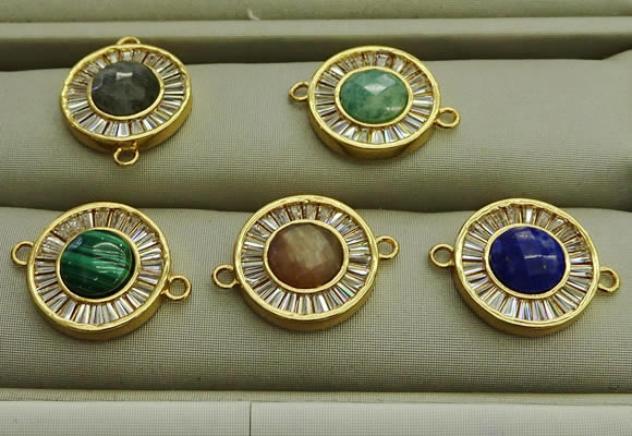 NGC6045 16mm coin mixed gemstone connectors wholesale