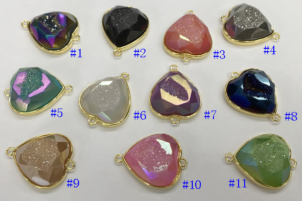 NGC7000 20mm faceted heart plated druzy agate connectors