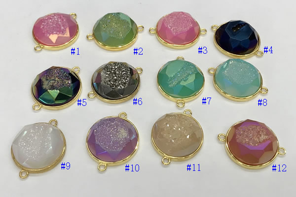NGC7012 20mm faceted coin plated druzy agate connectors