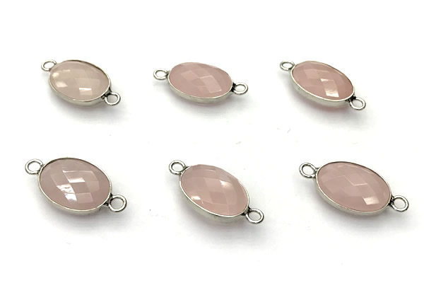 NGC7047 11*15mm faceted oval rose quartz connectors