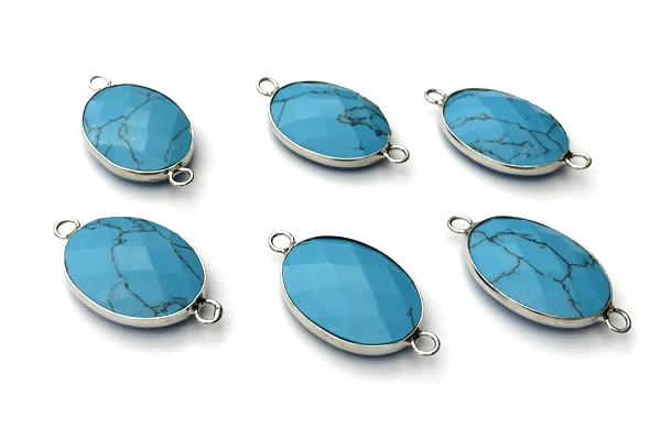 NGC7063 17*22mm faceted oval turquoise connectors