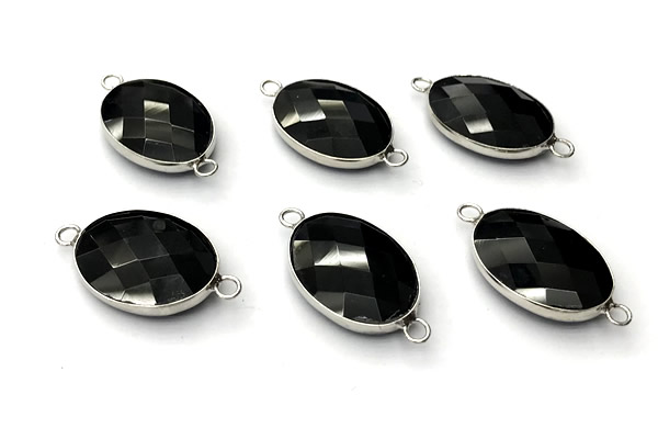 NGC7065 17*22mm faceted oval black agate connectors
