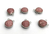 NGC7074 14mm faceted flat teardrop pink wooden jasper connectors