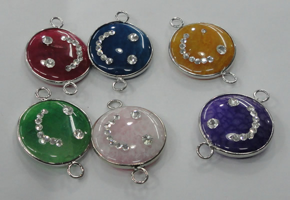 NGC80 25mm - 26mm flat round agate gemstone connectors wholesale