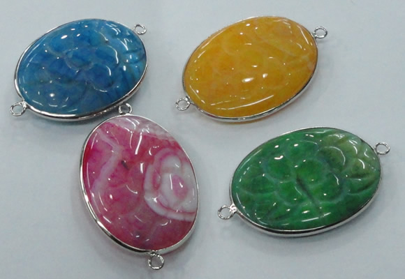 NGC84 30*40mm carved oval agate gemstone connectors wholesale
