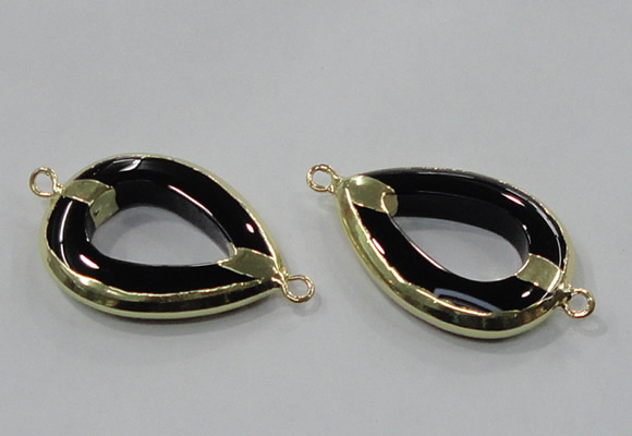 NGC889 30*40mm teardrop black agate connectors wholesale