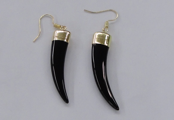 NGE152 10*40mm – 10*42mm oxhorn black agate gemstone earrings