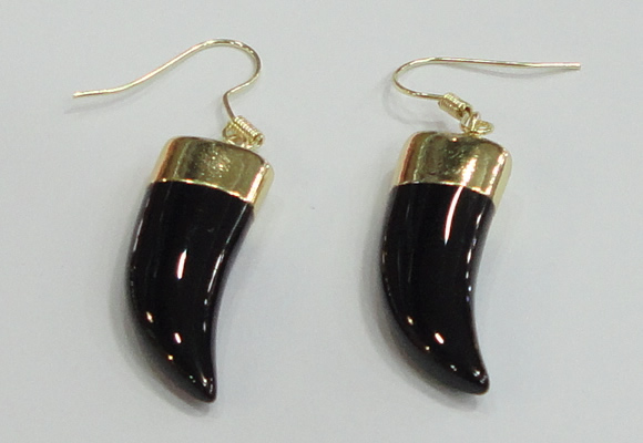NGE161 11*28mm – 11*30mm oxhorn black agate gemstone earrings