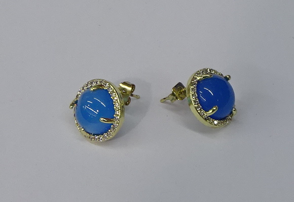 NGE179 10mm flat round agate gemstone earrings wholesale