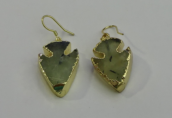 NGE5006 18*25mm - 20*30mm arrowhead green rutilated quartz earrings