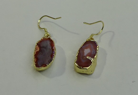 NGE5009 10*22mm - 12*25mm freeform red agate gemstone earrings