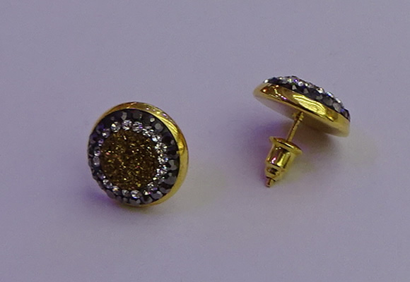 NGE5031 12mm - 14mm coin plated druzy agate gemstone earrings