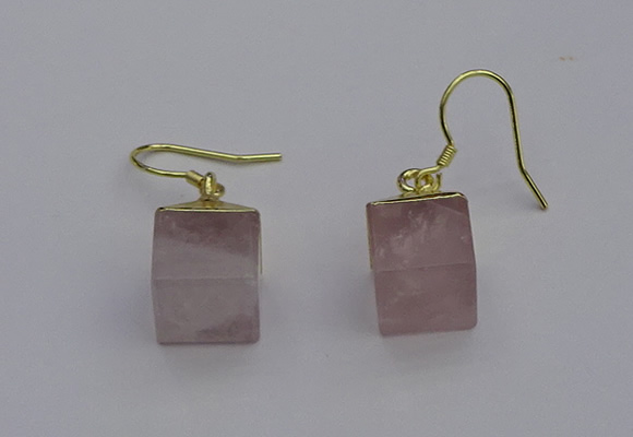 NGE5081 10*15mm cube rose quartz gemstone earrings wholesale