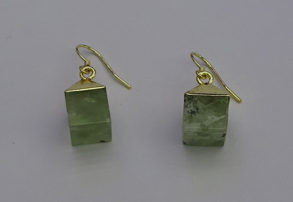 NGE5090 10*15mm cube green rutilated quartz gemstone earrings wholesale