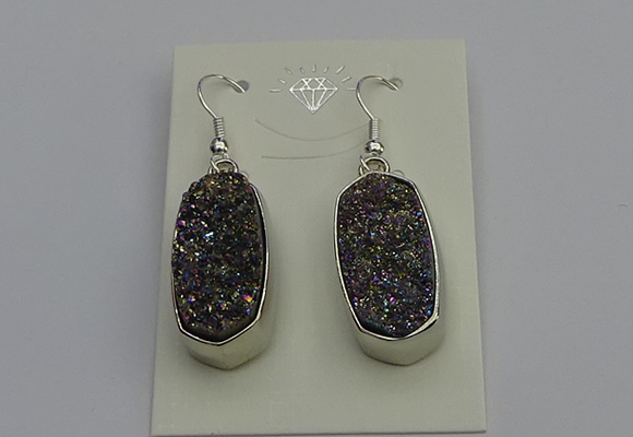 NGE5124 10*22mm - 12*25mm freeform plated druzy quartz earrings